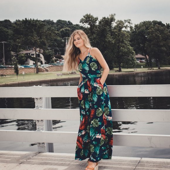 TerraEquip Pants - Flowy Jumpsuit monstera open back wide leg
